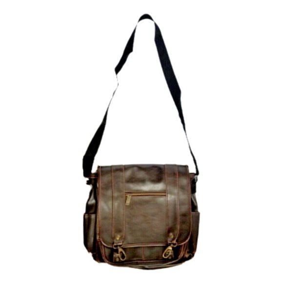 Vintage TOTES Brown Genuine Leather Messenger Bag Crossbody Satchel - Picture 3 of 13